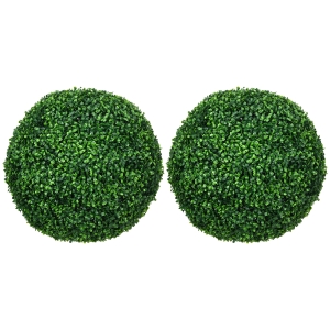 HOMCOM Set van 2 Buxusbollen, Kunstplanten voor Binnen & Buiten, Decoratieve Plant met UV-Bescherming, Groen