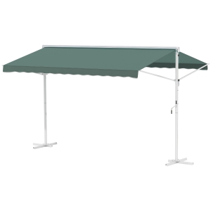 Outsunny Doppeldachmarkise 4 x 3 m manuell einziehbar Verstellbare Dachneigung Metall Polyester wasserdicht Dunkelgrün