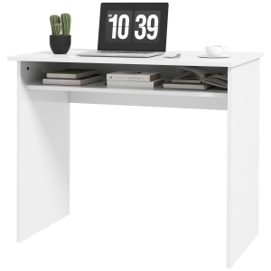HOMCOM Schlichter und kompakter Computertisch mit 1 Regal, Spanplatten, Maße 90l x 50B x 74H cm, Lackweiß