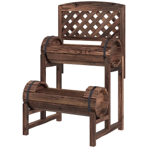 Outsunny Erhöhter Pflanzkasten mit 2 Ebenen und Rankgitter für Terrasse, Balkon, Garten, Maße 42L x 49B x 80H cm