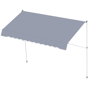 Outsunny Markise Manuelles ausziehbares 4L x 1,2B m Balkon Markise ohne Bohren Einstellbare Neigung und Höhe Schnelle Montage Metall Alu Polyester Anti-UV Dunkelgrau