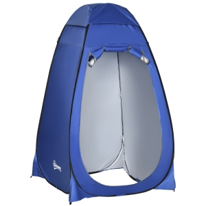 Outsunny Tente de toilette pop-up, tente de douche mobile pour camping, cabine d'essayage avec compartiment intérieur, cabine de douche, cabine d'essayage, imperméable, polyester, bleu foncé, 120 x 120 x 190 cm