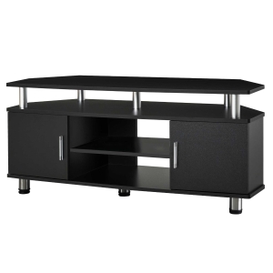 HOMCOM TV-Bank im zeitgenössischen Design mit Multi-Aufbewahrung: 2 Türen Zentrale Nische Regal Große Plattform 120L x 40B x 52H cm Schwarz Chrom