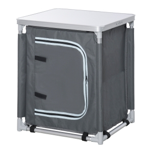 Outsunny Klappbarer Campingküchenschrank mit 2 Regalen und Transporttasche, Aluminium und Oxford-Gewebe 60x49x70cm Grau