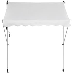 Outsunny Manueller ausziehbarer Markisenstore 2L x 1,5B x 1,7-2,8H m einstellbare Neigung schnelle Installation Balkonmarkise ohne Bohren Metall Aluminium Polyester Weiß