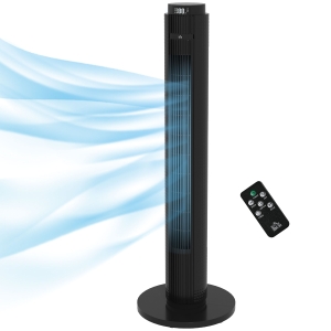 HOMCOM Turmventilator mit 12-Stunden-Timer, Schlafmodus, 4 Modi und 3 Geschwindigkeiten, 70° Schwenkung, 31,5 x 31,5 x 96 cm Schwarz