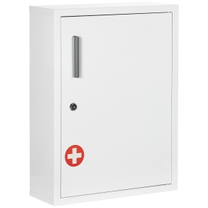 kleankin Medizinschrank 2 Regale 3 Ebenen mit abschließbarer Tür 2 Schlüssel 40 x 15 x 53,5 cm Weiß