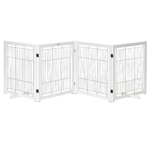 PawHut Barrière de Protection en Bois pour Porte pour Chiens Barrière de Sécurité pour Chien Pliable Bidirectionnelle en Acier Blanc 305 x 35,5 x 82 cm