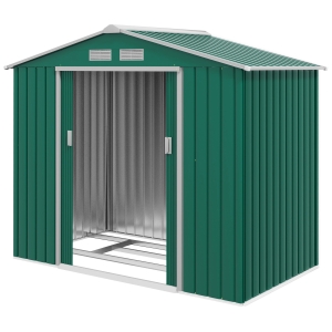 Outsunny Gartenhaus 2,42 m² - Aufbewahrung für Gartengeräte mit Fundament - abschließbare Doppeltür - Maße 213L x 130B x 185H cm - grünes Stahlblech
