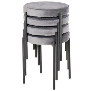 HOMCOM Ensemble de 4 Tabourets de Cuisine Empilables Chaises de Salle à Manger avec Siège Rembourré, Effet Velours Tabouret de Bar en Métal Gris 41,5 x 41,5 x 46 cm