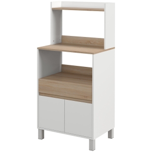 HOMCOM Küchenwagen für Mikrowelle mit Schrank Schublade Regal 60 x 40 x 131 cm Natur und Weiß