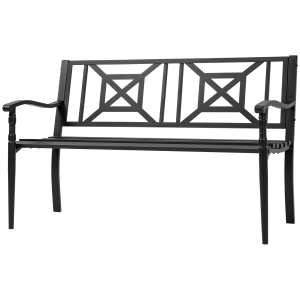 Outsunny Gartenbank 2-Sitzer Gartenbank im Freien Terrasse Patio hohe Rückenlehne Latten Sitzfläche ergonomische Armlehnen Stahl 128 x 62,5 x 81,5 cm schwarz