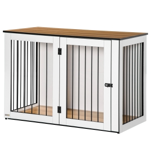 PawHut Cage pour Chien, Maison pour Animaux de Compagnie pour Grands Chiens, Niche pour Chien, Intérieur, 106 x 60 x 76 cm, Chêne+Blanc