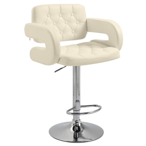 HOMCOM Sgabello da Bar Alto con Schienale e Braccioli, Sgabello da Cucina Moderno Girevole con Altezza Regolabile e Poggiapiedi, in Finta Pelle, 61x50x94-114cm, Bianco