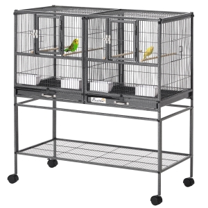 PawHut Vogelkäfig mit Futterschale und Sitzstange 95L x 45,5B x 102H cm Schwarz und Grau