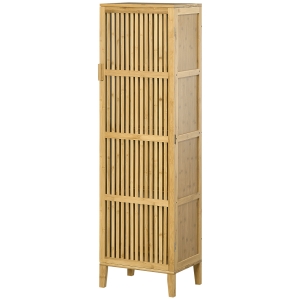 HOMCOM Bambus Aufbewahrungsschrank mit Regalen und Lamellentürdesign für Badezimmer Schlafzimmer Wohnzimmer 40 x 30 x 140 cm