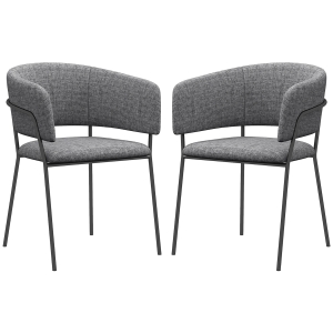 HOMCOM 2er Set Esszimmerstühle mit Stahlbeinen, gepolsterter Sitzfläche aus Leinenstoff, grau