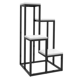 Outsunny Pflanzenregal Blumenregal aus Metall und Holz 4 Ebenen verschiedene Höhen Industriedesign 34 x 34 x 66 cm