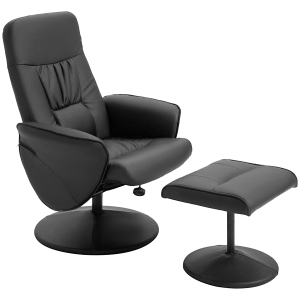 HOMCOM Relaxsessel mit Fußhocker Relaxsessel Schwenkersessel 360° drehbar und verstellbarem Rückenlehne TV-Sessel für bis zu 120 kg Kunstleder Metall Schwarz