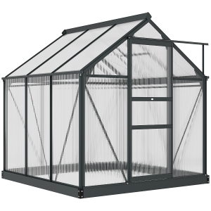 Outsunny Gewächshaus aus Polycarbonat 3,65m² 190 x 192 x 201 cm UV-beständig verstärktes Fundament Regenrinne Grau