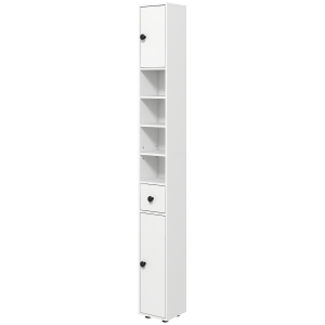 kleankin Hochschrank Aufbewahrungsschrank für Badezimmer 1 Schublade 4 verstellbare Regale und 2 Schränke 20 x 20 x 180 cm weiß