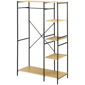 HOMCOM Kleiderständer im industriellen Stil aus Metall mit Stange und 4 Regalen - Maße 100L x 46B x 170,5H cm