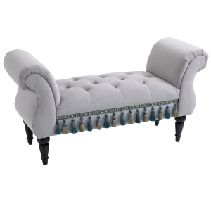 HOMCOM Vintage Bed End Bench with Armrest Tufted Footrest Stool Upholstered Bedroom Imitation Velvet Grey 117 x 40 x 58 cm
