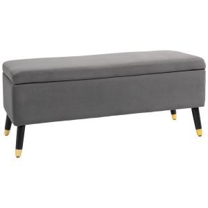 HOMCOM Fabric Storage Ottoman Bench Storage Chest with Wooden Legs Lift Top