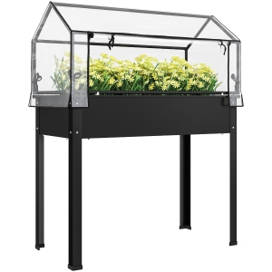 Outsunny Verhoogde Tuinbak met Kasdak, Verhoogde Plantenbak met Afvoergaten, 100 x 48 x 124 cm, Zwart