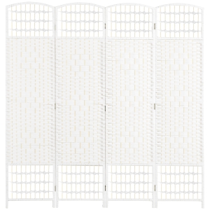 HOMCOM Paravan de Interior cu 4 Panouri Pliabile, Împletit din Sfoară de Hârtie și Lemn, 160x1,5x170 cm, Alb