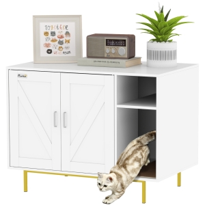 PawHut Mueble Arenero Caja de Arena para Gatos con Almohadilla para Rascar y Compartimento de Almacenaje 80x50x61 cm Blanco