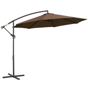 Outsunny Sombrilla de Jardín Ø295 cm Parasol Excéntrico Inclinable con Manivela Base Cruzada y Soporte de Acero Café