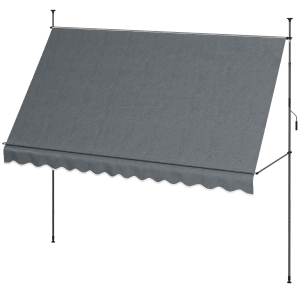 Outsunny Freistehende manuelle einziehbare Markise 3,5L x 1,2B x 2,1-3H m, einstellbare Neigung, Metall-Aluminium-Polyester, Dunkelgrau