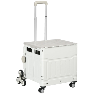 HOMCOM Chariot de courses pliable caddie de courses avec poignée télescopique réglable et couvercle charge max. 80 kg, blanc