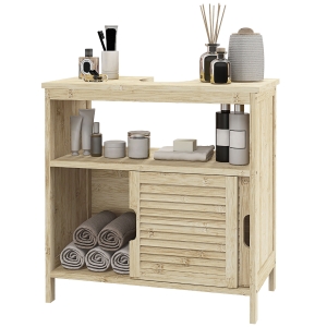 HOMCOM Bambus Waschtischunterschrank, Badezimmerschrank mit 2 Türen, 60 x 30 x 60 cm, Natürliches Holz