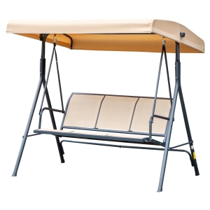 Outsunny Gartenwippe für 3 Personen mit großer Bequemlichkeit, verstellbarem Dach, ergonomischer Sitz- und Rückenlehne, pulverbeschichtetem Stahl, Textilene Beige