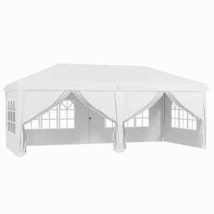 Outsunny 3 x 6 m Pop Up Gazebo with Sides and Windows, Height Adjustable Party Tent with Storage Bag for Garden, Camping, Event, White