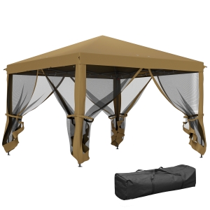 Outsunny 3 x 3 m Pop Up Gazebo, 420D Garden Tent Canopy with Removable Mesh Sidewall Netting, Carry Bag for Garden Patio Outdoor, Khaki