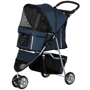 PawHut Hundekinderwagen zusammenklappbarer Buggy faltbarer Wagen für Hunde und Katzen Getränkehalter 600D Oxford Stoff Stahl 75 x 45 x 97 cm Dunkelblau