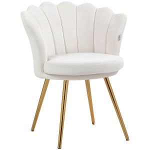 HOMCOM Shell chair vanity chair velvet salon chair with golden metal legs cream