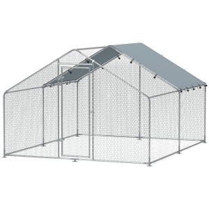 PawHut Poulailler, grand poulailler en métal avec couverture imperméable et anti-UV, cage pour 10-15 poules, 3 x 3,4 x 1,9m