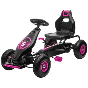HOMCOM Kart à pédales pour enfant siège réglable 3 positions frein à main enfant de 5 à 12 ans rose noir