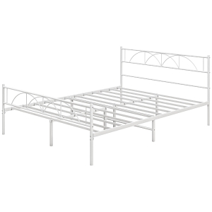 HOMCOM Cama Doble 135x190 cm con Cabecera Listones de Acero y Espacio de Almacenamiento Debajo de la Cama Carga 330 kg Blanco