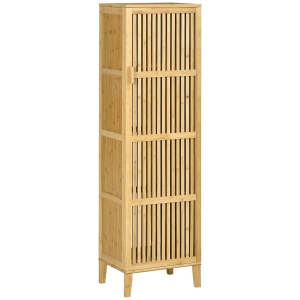 HOMCOM Bamboo Storage Cabinet with Shelves and Slatted Door Design for Bathroom Bedroom Living Room 40 x 30 x 140 cm