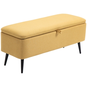 HOMCOM Banc banquette coffre de rangement 2 en 1 en tissu avec pieds en acier noir 101l x 38,5P x 44,5H jaune