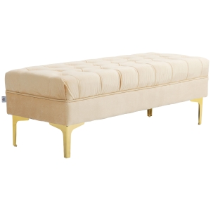 HOMCOM Banc banquette capitonnée bout de lit style classique chic dim. 118L x 45l x 42H cm piètement métal doré velours beige