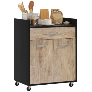 HOMCOM Carrello Cucina con Cassetto, Armadietto e Ruote Nero