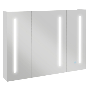 kleankin Armadietto con Specchio con Ripiani Regolabili e Luci LED a 3 Colori, in MDF e Vetro, 90x15x70 cm, Bianco