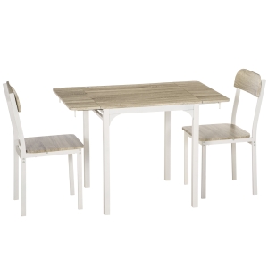 HOMCOM 2-teilige Sitzgruppe, Klappbarer Esstisch mit 2 Stühlen, Klapptisch, 110 cm x 70 cm x 75 cm, Weiß + Natur