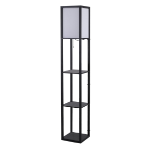 HOMCOM Lampada da Terra Piantana 40W con 3 Scaffale, Attacco E27, Lampada da Pavimento Moderno con Paralume in Plastica, Soggiorno, Salotto, Camera da Letto, Studio, Ufficio, 26x26x160cm, Nero